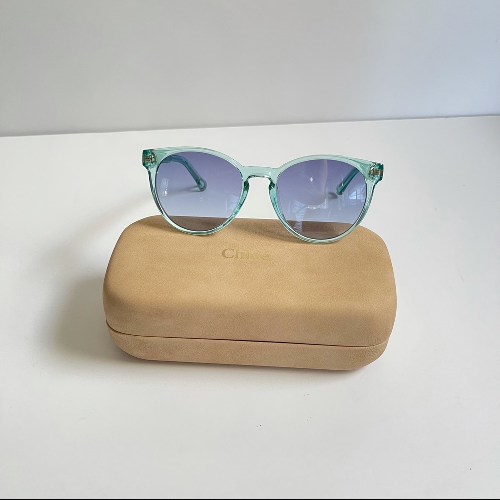 New Chloe Authentic 48mm Round Blue Sunglasses With Case - Reemoly